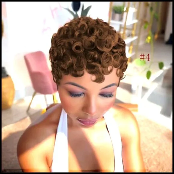 Short Curly Pixie Wig Human Hair Glueless Wear and Go Layered